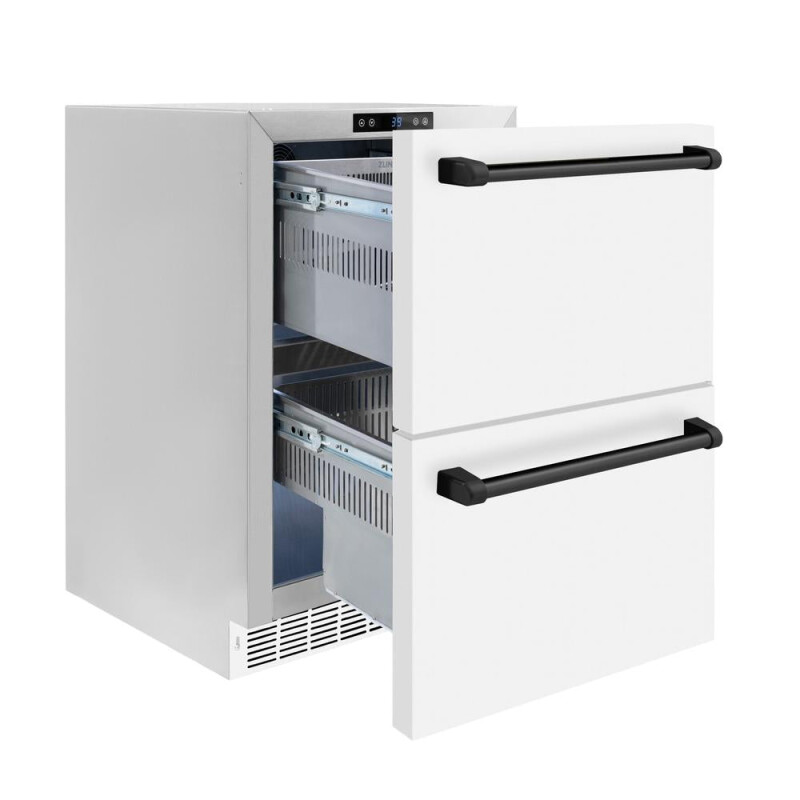 Autograph Edition 24 In. Touchstone 168 Can Outdoor-rated Dual Refrigerator Drawer With White Matte Doors And Matte Black Handles RDSOZWM24MB