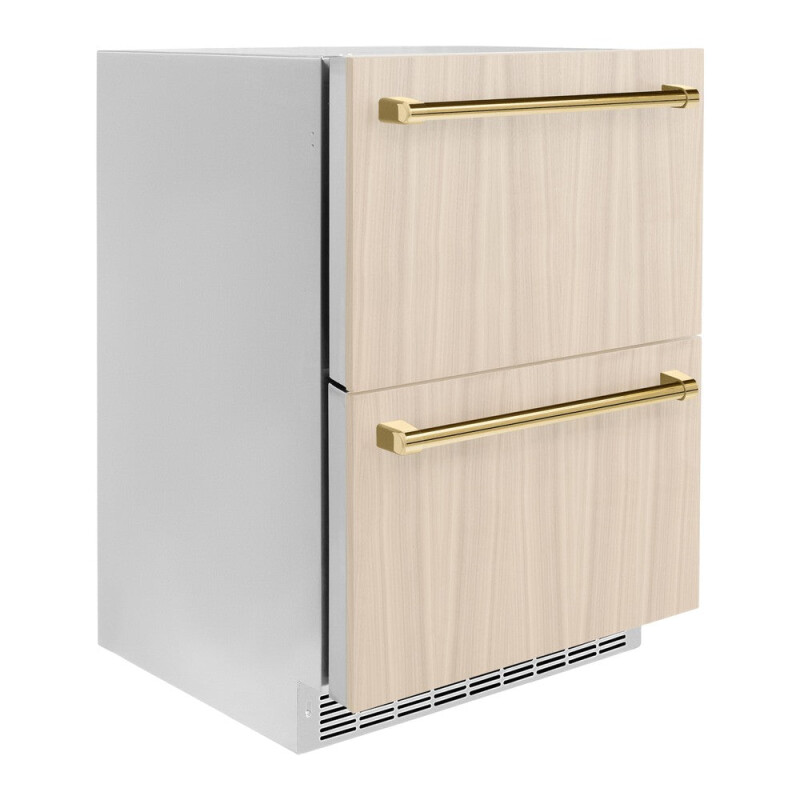 Autograph Edition 24 In. Touchstone 168 Can Outdoor-rated Dual Refrigerator Drawer With Panel-ready Doors And Polished Gold Handles RDSPOZ24G