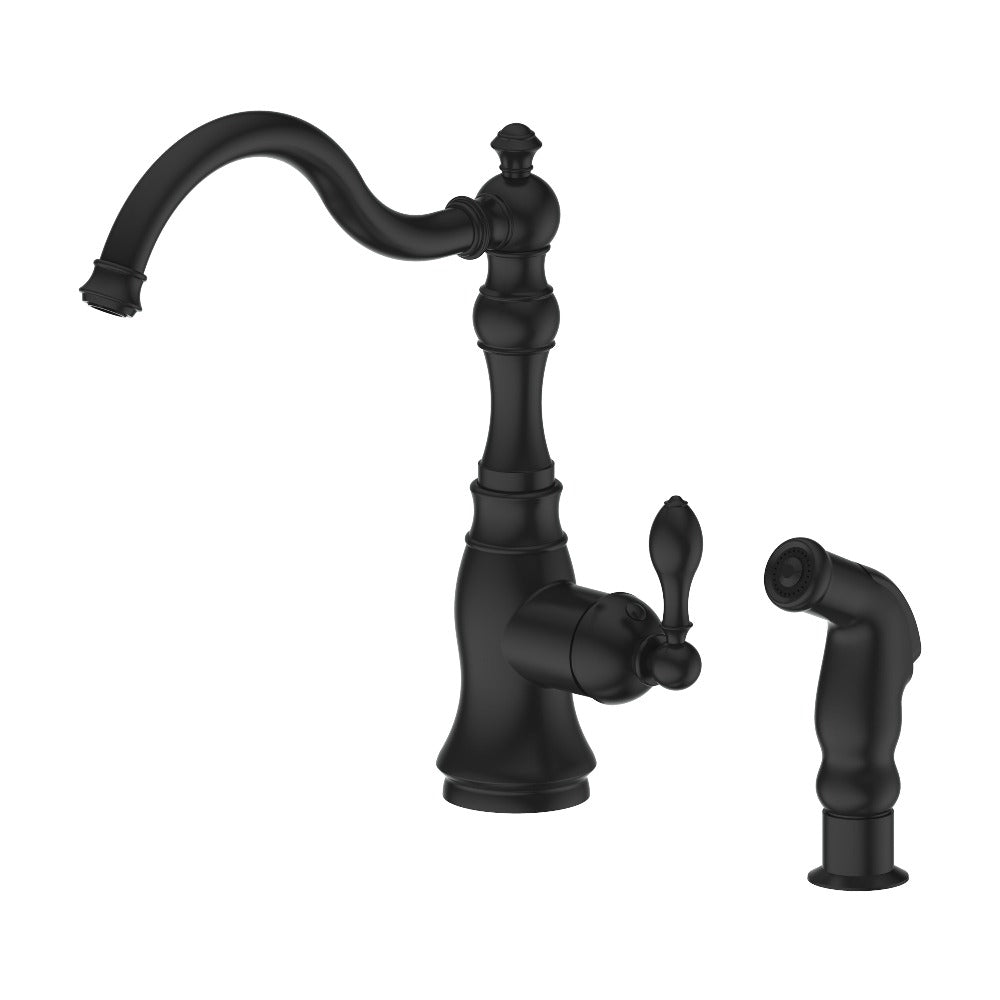 Autograph Edition Rembrandt Single Handle Kitchen Faucet And Side Sprayer In Matte Black REMKFMB