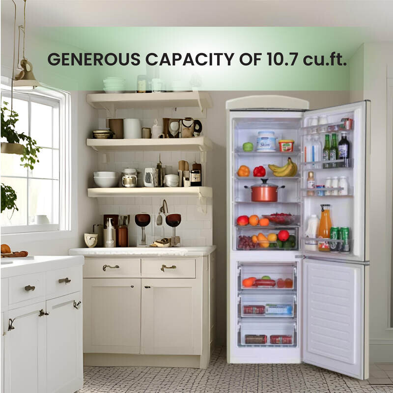 Conserv 24in RETRO BOTTOM MOUNT 11cf Refrigerator Fast Freeze 110V -- Cream RF132C