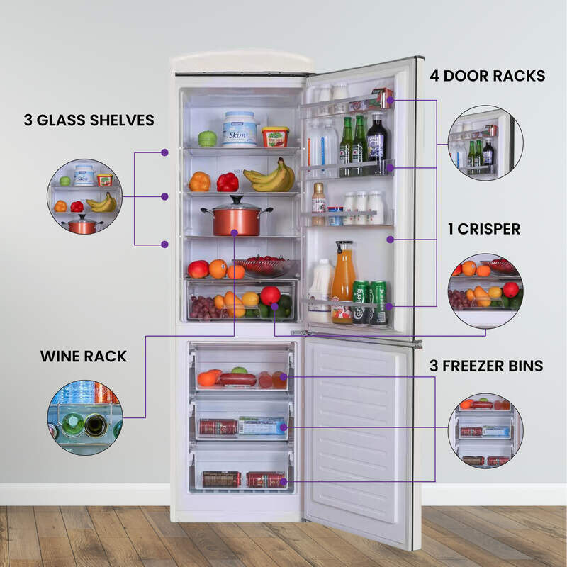 Conserv 24in RETRO BOTTOM MOUNT 11cf Refrigerator Fast Freeze 110V -- Cream RF132C