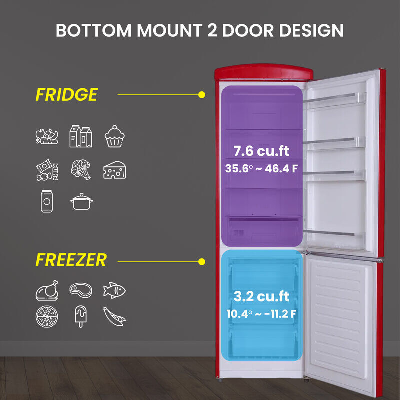 Conserv 24in RETRO BOTTOM MOUNT 11cf Refrigerator Fast Freeze 110V -- RF132R