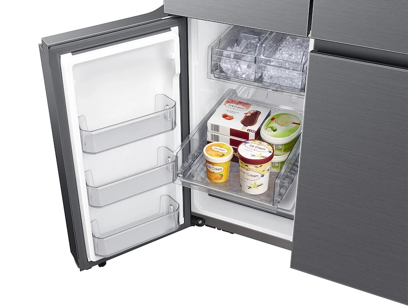 23 cu. ft. Smart Counter Depth 4-Door Flex™ refrigerator with Family Hub™ and Beverage Center in Black Stainless Steel RF23A9771SGAA