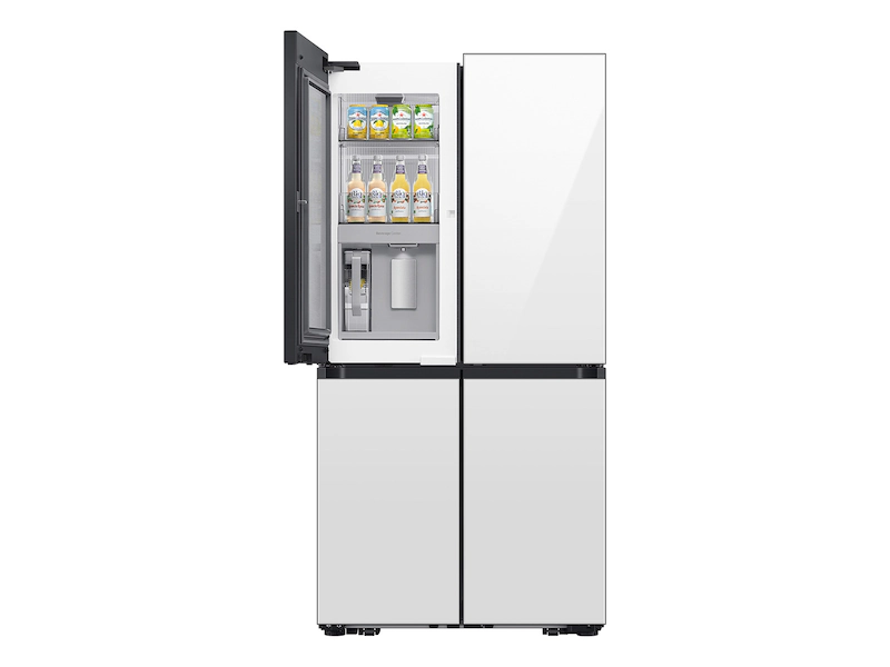 Bespoke 23 cu. ft. Counter Depth 4-Door Flex™ Refrigerator with Beverage Zone™ & Auto Open Door in White Glass RF23DB970012AA