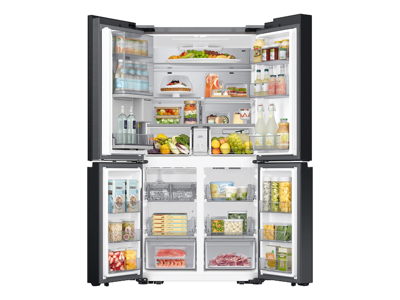 Bespoke 23 cu. ft. Counter Depth 4-Door Flex™ Refrigerator with Beverage Zone™ & Auto Open Door in White Glass RF23DB970012AA