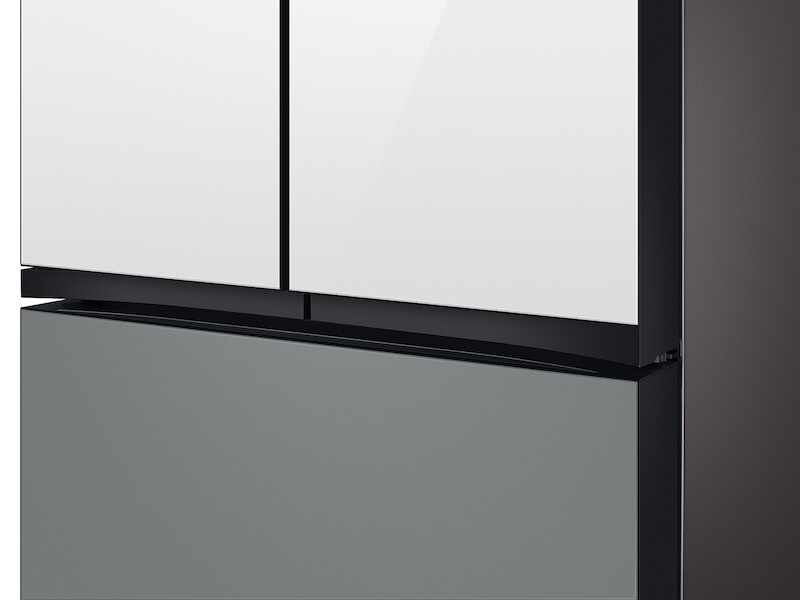 Bespoke 3 Door French Door Refrigerator 24 Cu Ft With Top Left And Family HubIn White Glass And Matte Grey Glass Bottom Door Panel RF24BB69006MAA