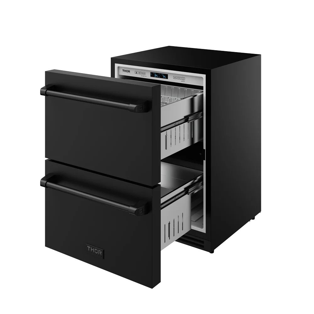 24 Inch Undercounter Built-in Or Freestanding Drawer Refrigerator Black Gordon Ramsay Series RF24UB