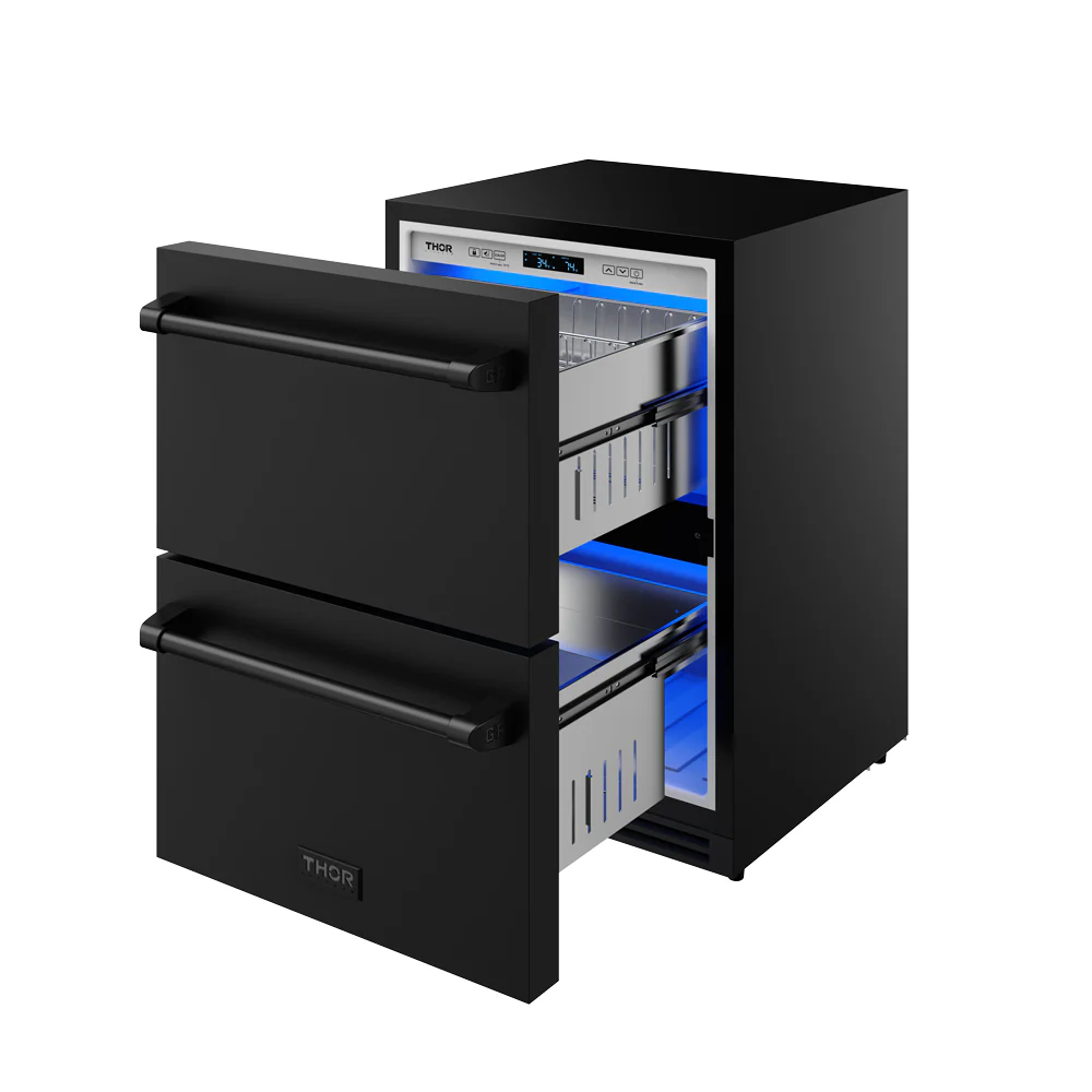 24 Inch Undercounter Built-in Or Freestanding Drawer Refrigerator Black Gordon Ramsay Series RF24UB