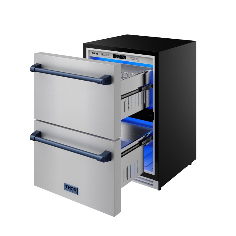 24 Inch Undercounter Built-in Or Freestanding Drawer Refrigerator Stainless Steel/blue Gordon Ramsay Series RF24UBLU