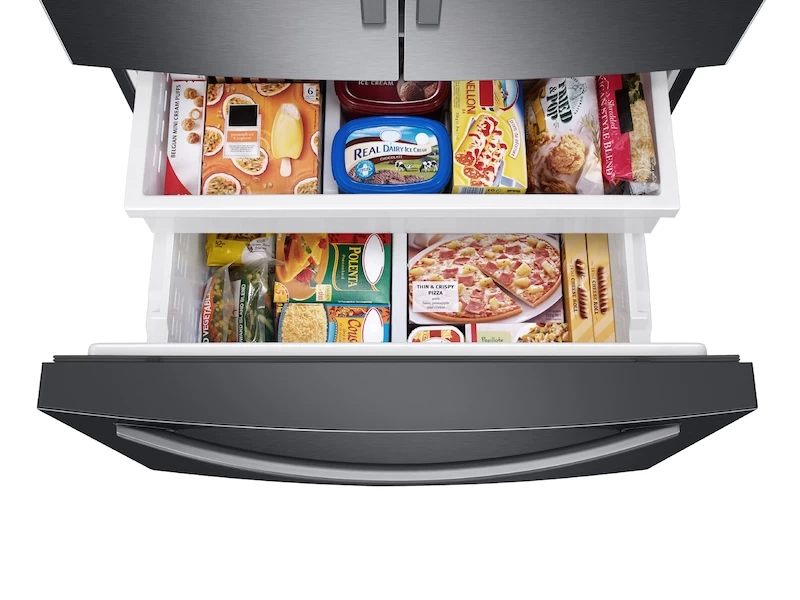 26.5 cu. ft. Large Capacity 3-Door French Door Refrigerator with Family Hub™ and External Water & Ice Dispenser in Black Stainless Steel RF27T5501SGAA