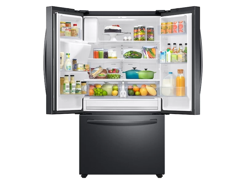 26.5 cu. ft. Large Capacity 3-Door French Door Refrigerator with Family Hub™ and External Water & Ice Dispenser in Black Stainless Steel RF27T5501SGAA