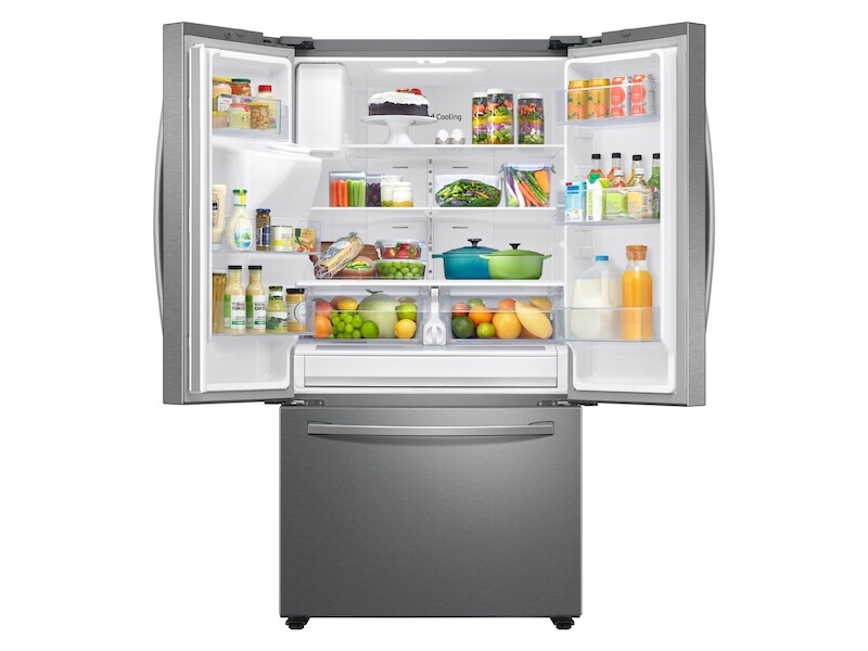 26.5 cu. ft. Large Capacity 3-Door French Door Refrigerator with Family Hub and External Water & Ice Dispenser RF27T5501SR