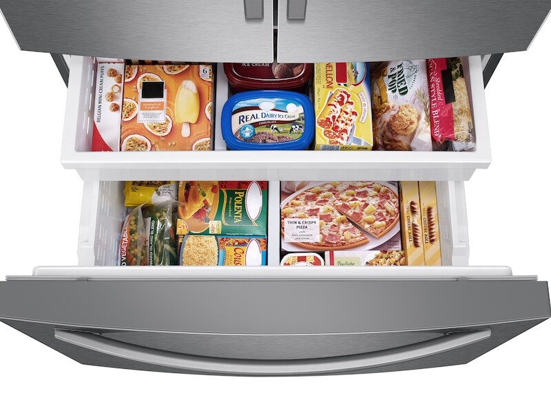 26.5 cu. ft. Large Capacity 3-Door French Door Refrigerator with Family Hub and External Water & Ice Dispenser RF27T5501SR