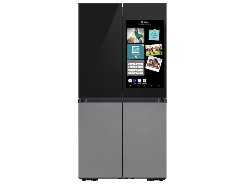 Bespoke 4 Door Flex Refrigerator 29 Cu Ft With Family Hub In Charcoal Glass Top And Stainless Steel Bottom RF29CB9900QKAA