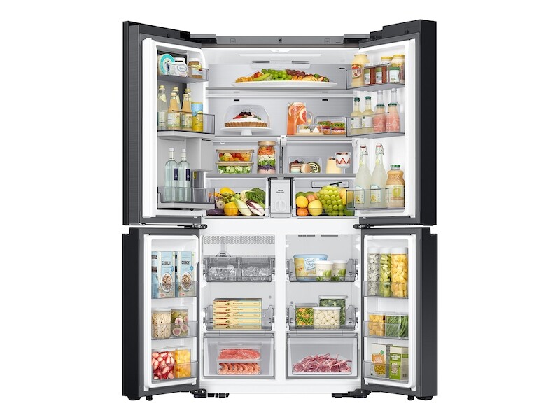 Bespoke 4 Door Flex Refrigerator 29 Cu Ft With Family Hub In Charcoal Glass Top And Stainless Steel Bottom RF29CB9900QKAA