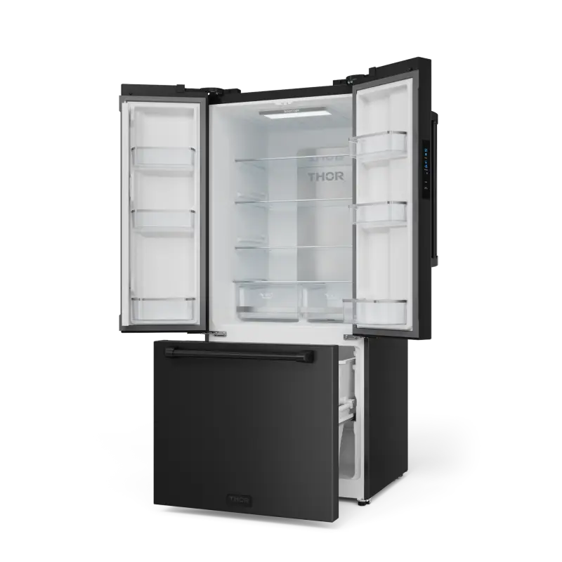 30 Inch 17.5 Cu Ft French Door Counter Depth Refrigerator With Ice Maker In Black Gordon Ramsay Series RF3017FFD00