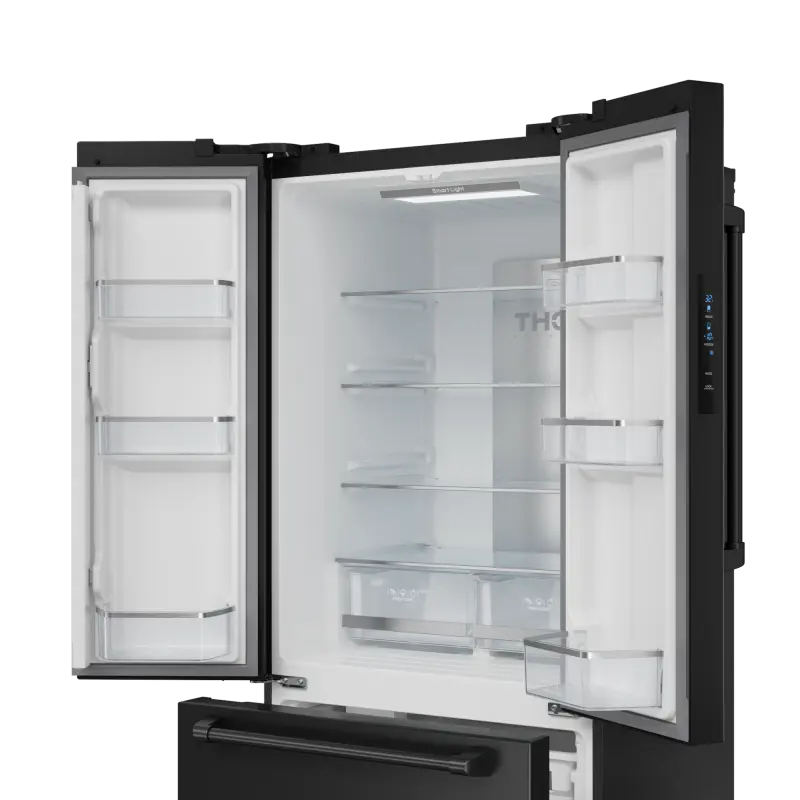 30 Inch 17.5 Cu Ft French Door Counter Depth Refrigerator With Ice Maker In Black Gordon Ramsay Series RF3017FFD00