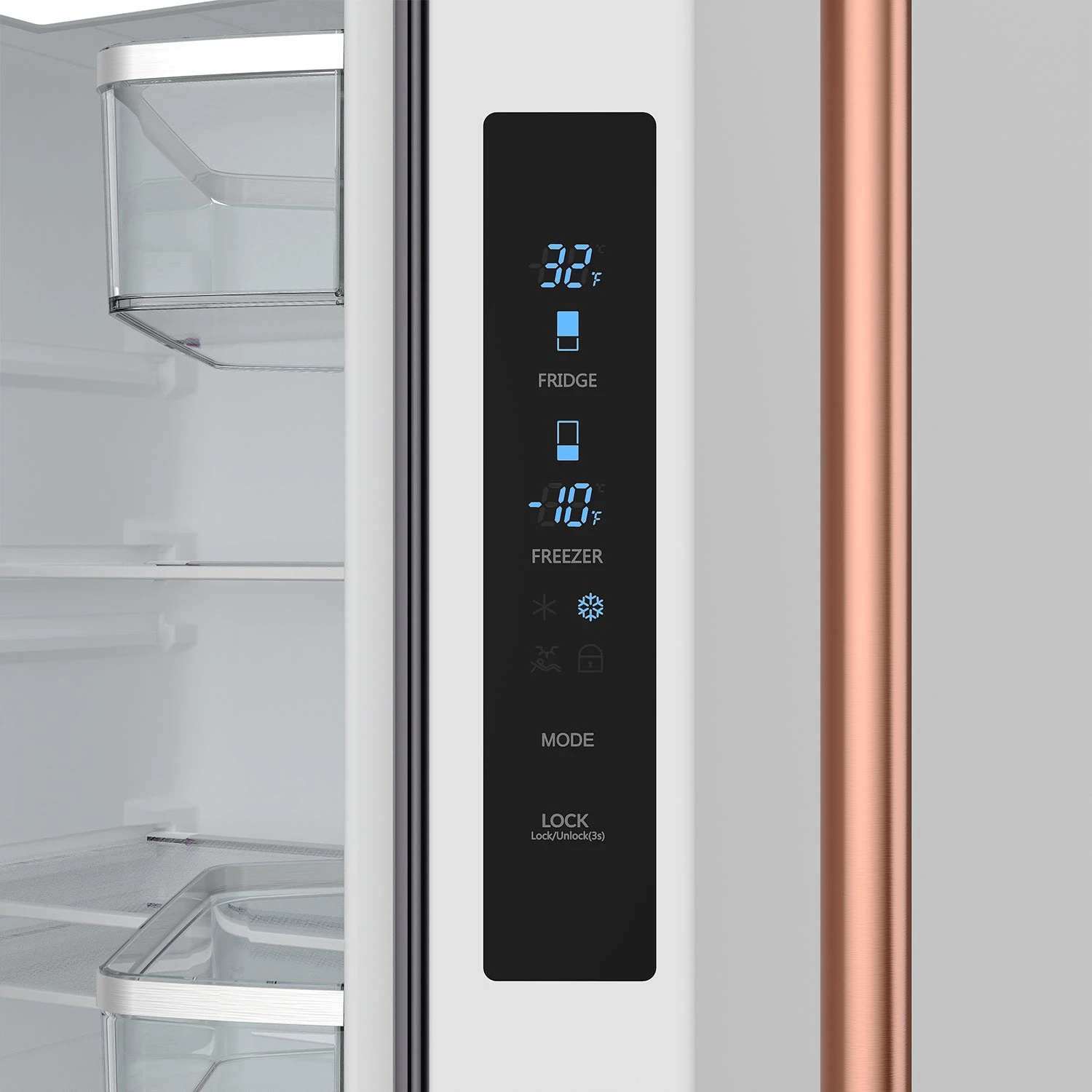 30 Inch French Door Counter Depth Refrigerator With Ice Maker White/rose Gold Gordon Ramsay Series RF3017FFDWRSG