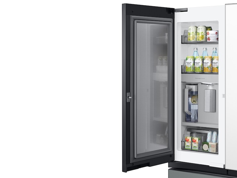 Bespoke 3-Door French Door Refrigerator (30 cu. ft.) – with Top Left and Family Hub™ Panel in White Glass - and Matte Grey Glass Bottom Door Panel RF30BB69006MAA