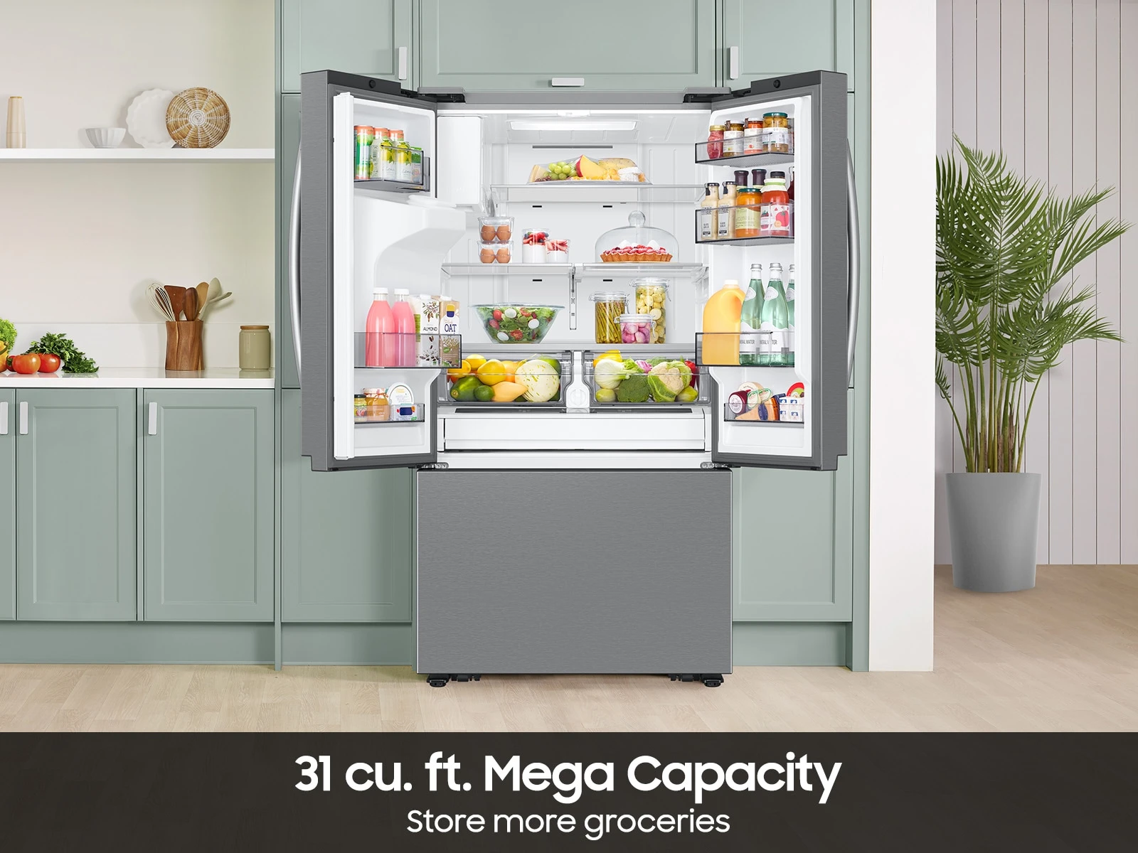 Bespoke AI 3-Door French Door Mega Capacity | External Water & Ice Dispenser 31 cu. ft. RF32CG5B30SRAA