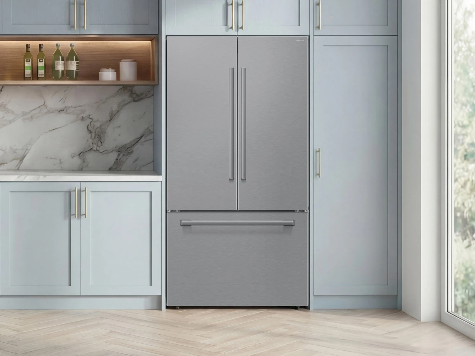 Bespoke AI 3-Door French Door Zero Clearance Fit | In-Door Tall Dispenser 25 cu.ft. RF70H25KERAA