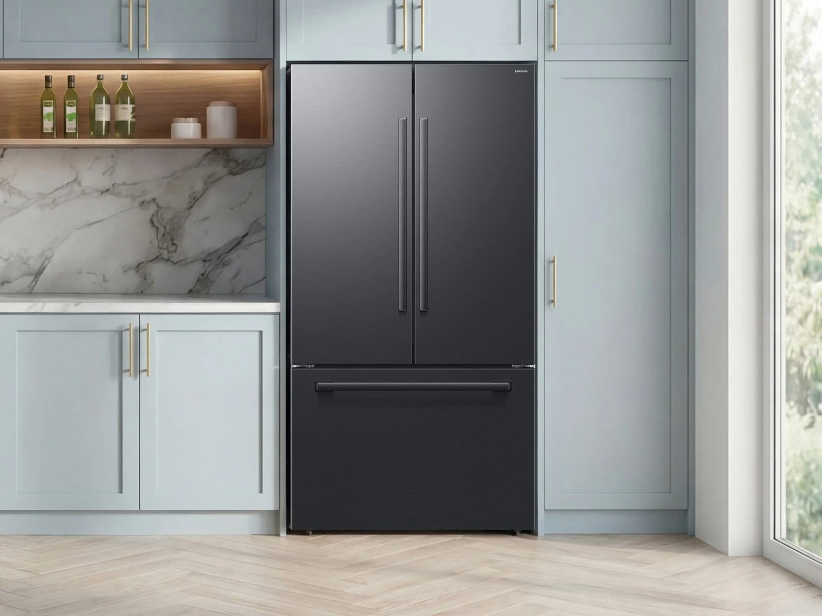 Bespoke AI 3-Door French Door Zero Clearance Fit | In-Door Tall Dispenser 30 cu.ft. RF70H30KEEAA