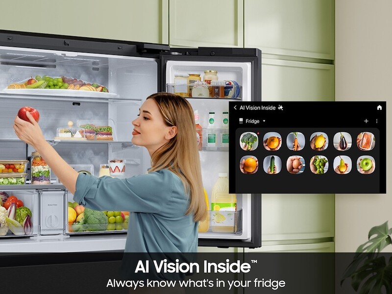 Bespoke 29 cu. ft. 4-Door French Door Refrigerator with AI Home & AI Vision Inside in Charcoal Glass and Stainless Steel view 9