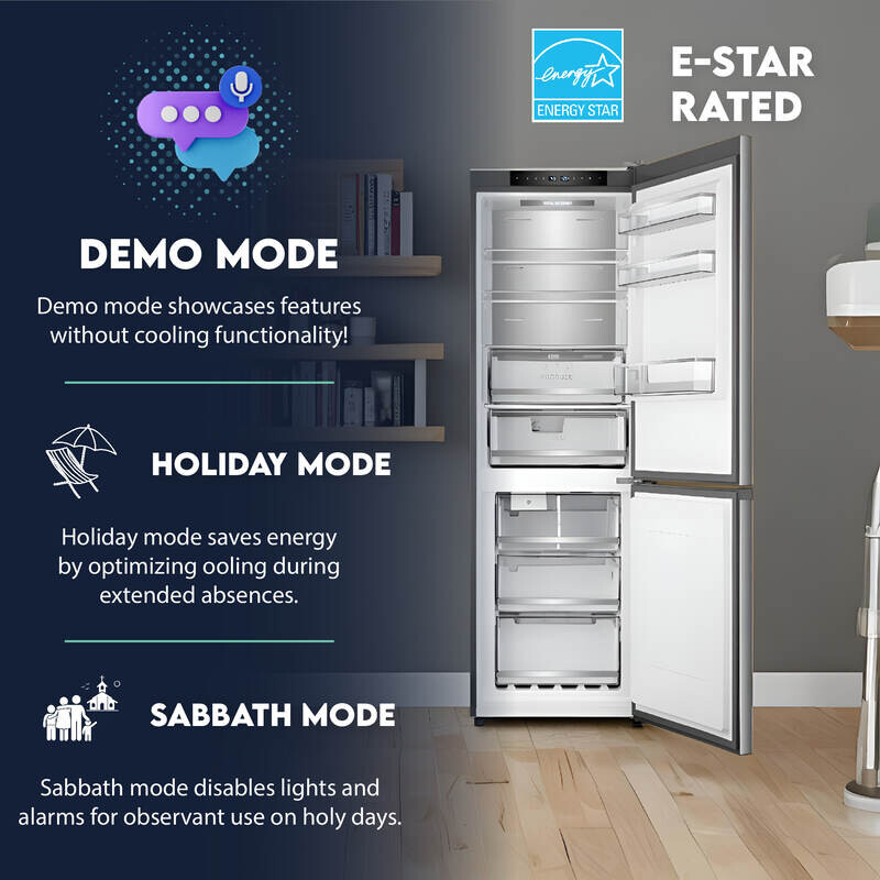 Bottom Mount Refrigerator-Freezer FACTORY INSTALLED ICE MAKER Frost Free Reversible 110V - EStar RFI1200SSTAINLESS
