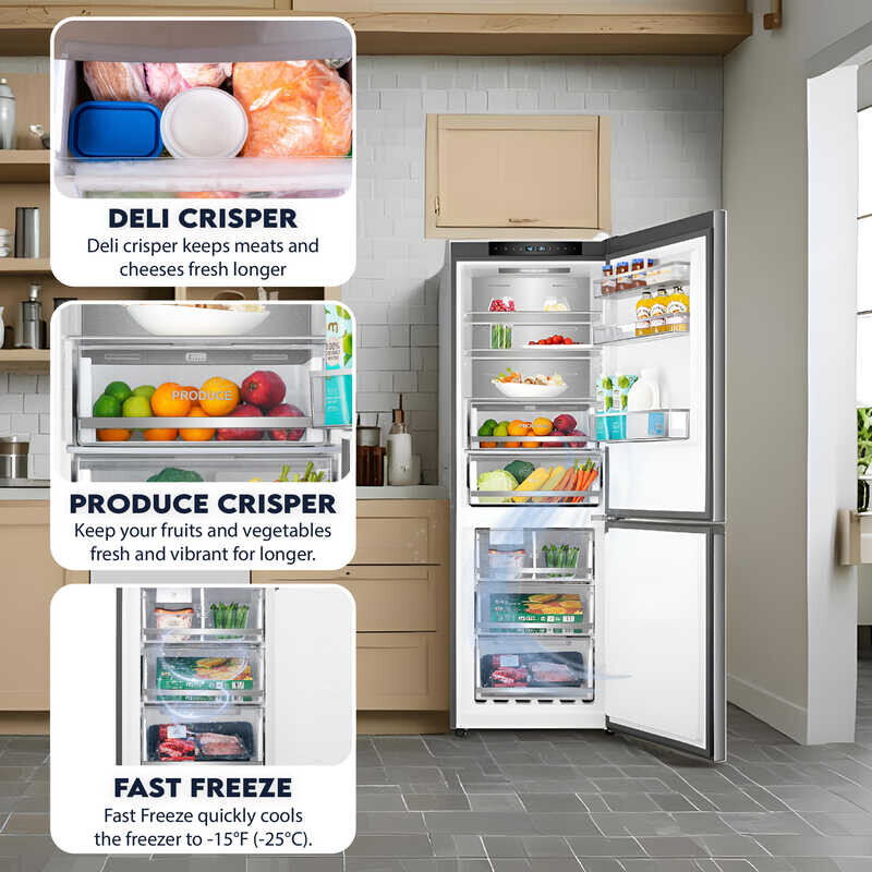 Bottom Mount Refrigerator-Freezer FACTORY INSTALLED ICE MAKER Frost Free Reversible 110V - EStar RFI1200SSTAINLESS