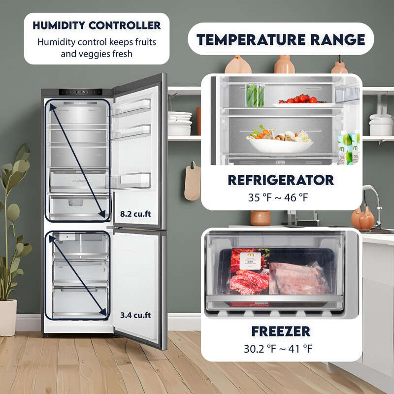 Bottom Mount Refrigerator-Freezer FACTORY INSTALLED ICE MAKER Frost Free Reversible 110V - EStar RFI1200SSTAINLESS