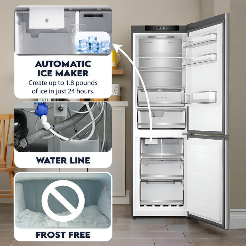 Bottom Mount Refrigerator-Freezer FACTORY INSTALLED ICE MAKER Frost Free Reversible 110V - EStar RFI1200SSTAINLESS