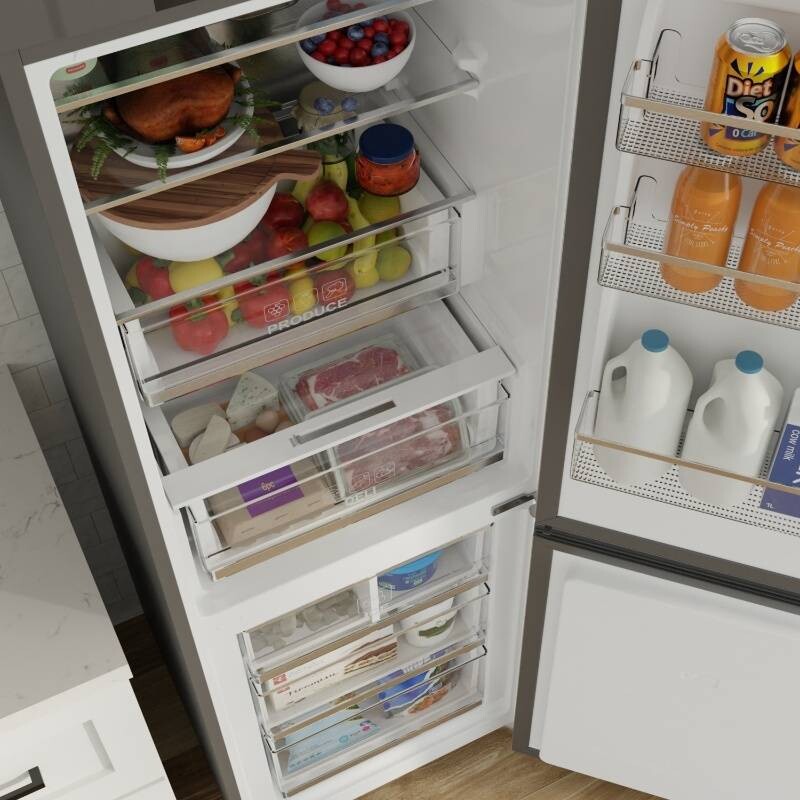 Bottom Mount Refrigerator-Freezer FACTORY INSTALLED ICE MAKER Frost Free Reversible 110V - EStar RFI1200SSTAINLESS