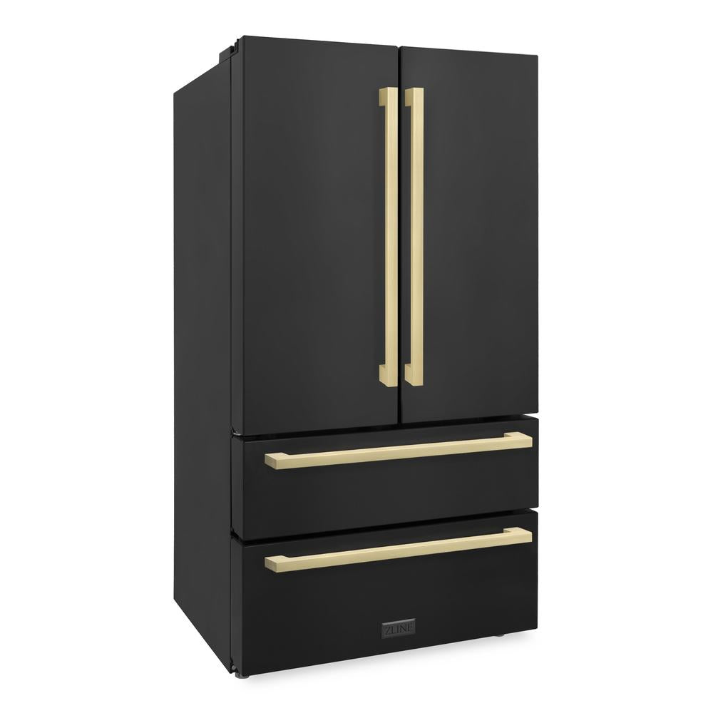 Autograph Edition 36 In. 22.5 Cu. Ft. Counter-depth French Door Refrigerator With Ice Maker In Fingerprint-resistant Black Stainless Steel And Champagne Bronze Modern Handles RFMZ36BSFCB