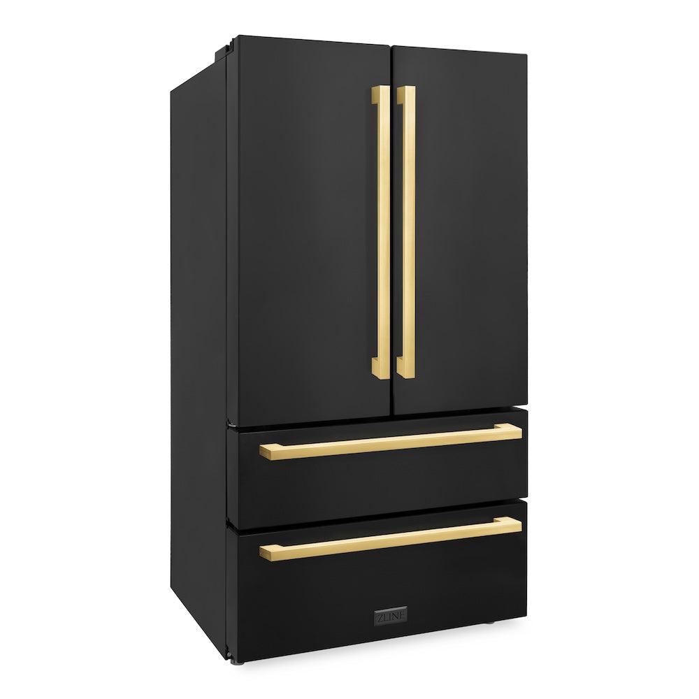 Autograph Edition 36 In. 22.5 Cu. Ft. Counter-depth French Door Refrigerator With Ice Maker In Fingerprint-resistant Black Stainless Steel And Polished Gold Modern Handles RFMZ36BSFG