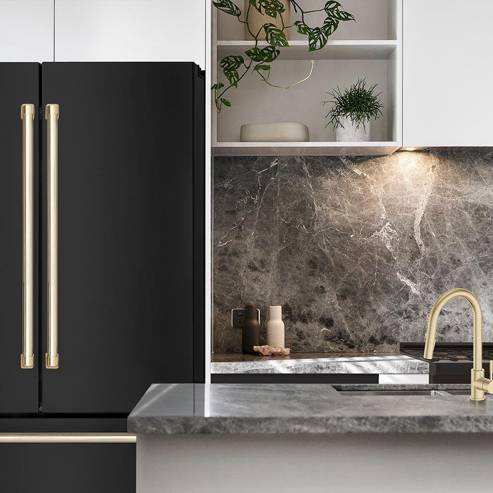 Autograph Edition 36 In. 22.5 Cu. Ft. Counter-depth French Door Refrigerator With Ice Maker In Fingerprint-resistant Black Stainless Steel With Polished Gold Traditional Handles RFMZ36BSG