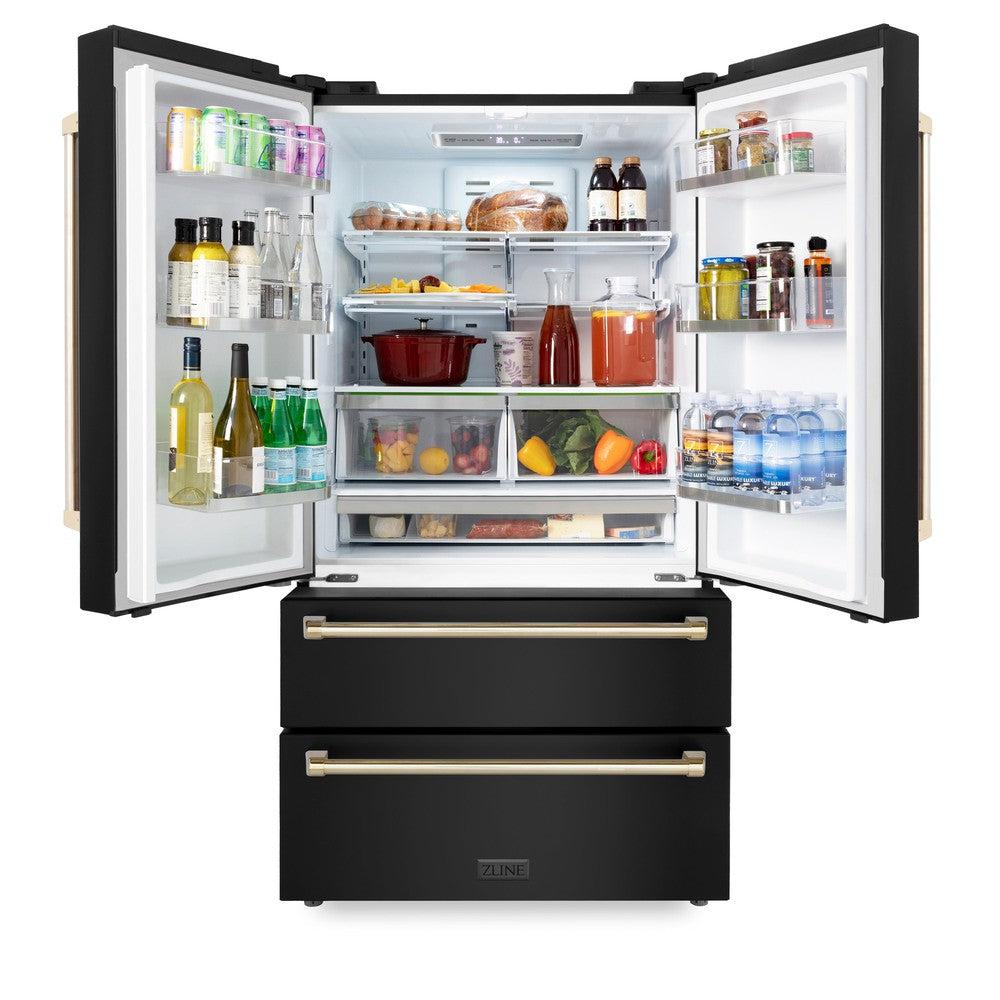 Autograph Edition 36 In. 22.5 Cu. Ft. Counter-depth French Door Refrigerator With Ice Maker In Fingerprint-resistant Black Stainless Steel With Polished Gold Traditional Handles RFMZ36BSG