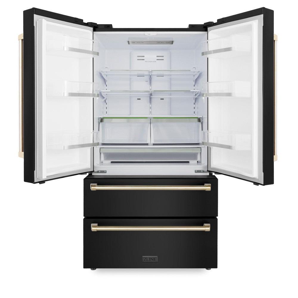 Autograph Edition 36 In. 22.5 Cu. Ft. Counter-depth French Door Refrigerator With Ice Maker In Fingerprint-resistant Black Stainless Steel With Polished Gold Traditional Handles RFMZ36BSG