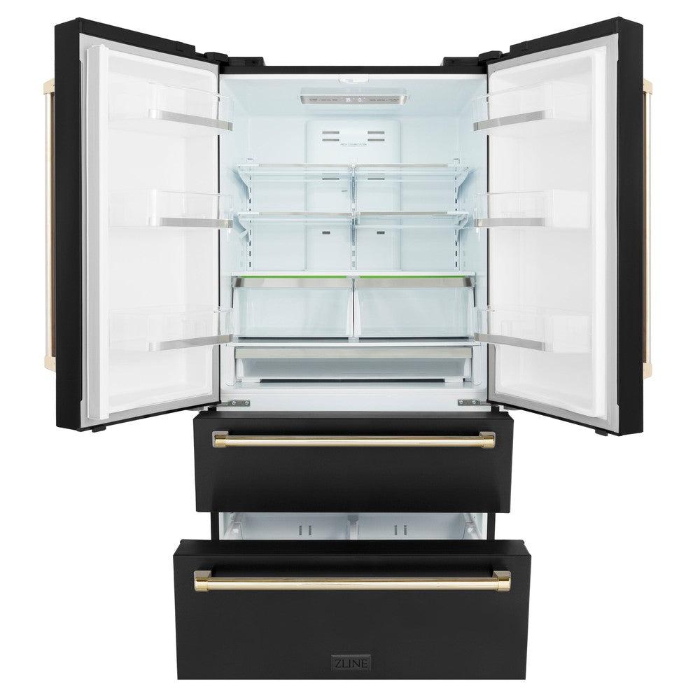 Autograph Edition 36 In. 22.5 Cu. Ft. Counter-depth French Door Refrigerator With Ice Maker In Fingerprint-resistant Black Stainless Steel With Polished Gold Traditional Handles RFMZ36BSG