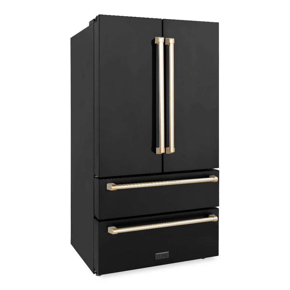 Autograph Edition 36 In. 22.5 Cu. Ft. Counter-depth French Door Refrigerator With Ice Maker In Fingerprint-resistant Black Stainless Steel With Polished Gold Traditional Handles RFMZ36BSG