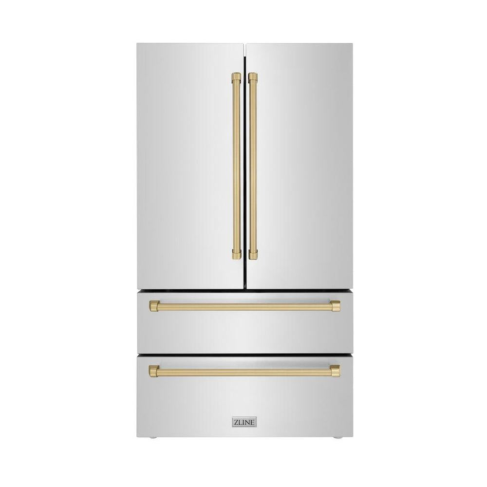 Autograph Edition 36 In. 22.5 Cu. Ft. Counter-depth French Door Refrigerator With Ice Maker In Fingerprint-resistant Stainless Steel With Champagne Bronze Traditional Handles RFMZ36CB