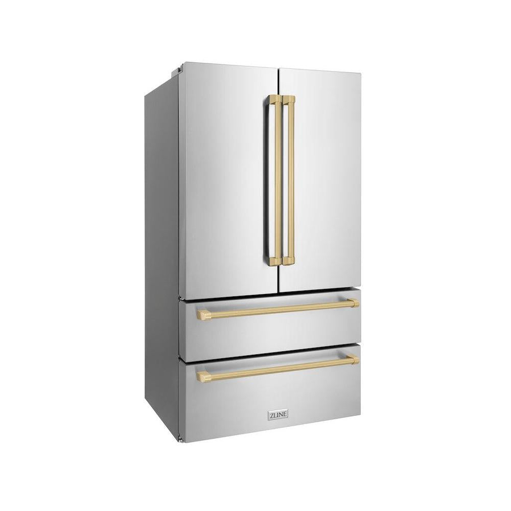 Autograph Edition 36 In. 22.5 Cu. Ft. Counter-depth French Door Refrigerator With Ice Maker In Fingerprint-resistant Stainless Steel With Champagne Bronze Traditional Handles RFMZ36CB
