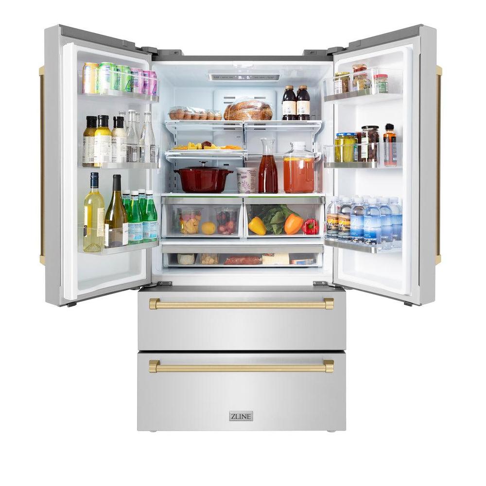 Autograph Edition 36 In. 22.5 Cu. Ft. Counter-depth French Door Refrigerator With Ice Maker In Fingerprint-resistant Stainless Steel With Champagne Bronze Traditional Handles RFMZ36CB