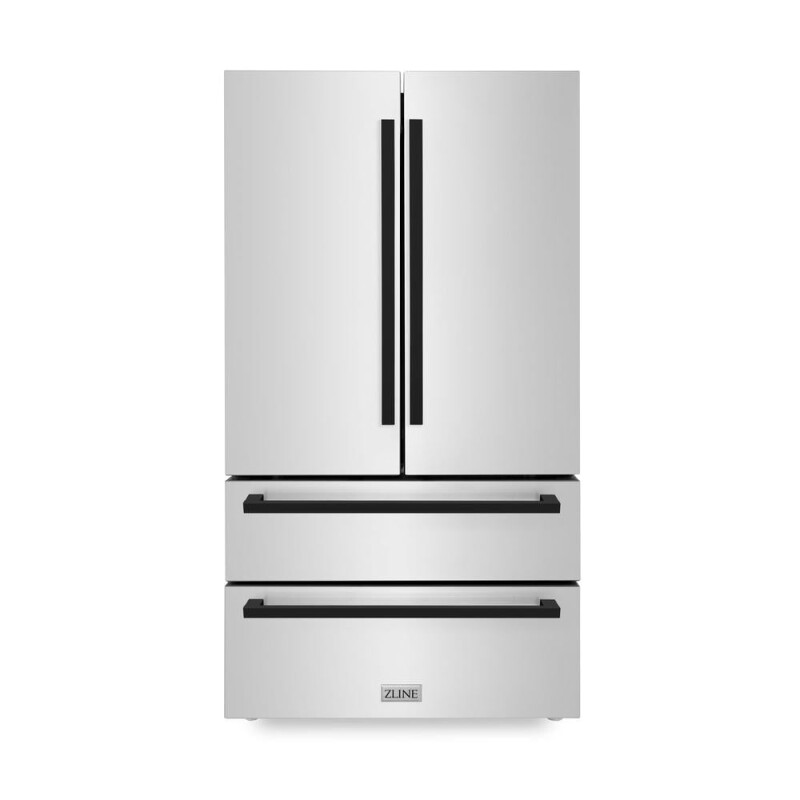 ZLINE Autograph Edition 36 in. 22.5 cu. ft. Counter-Depth French Door Refrigerator with Ice Maker in Fingerprint-Resistant Stainless Steel with Matte Black Modern Handles (RFMZ-36-FMB) RFMZ36
