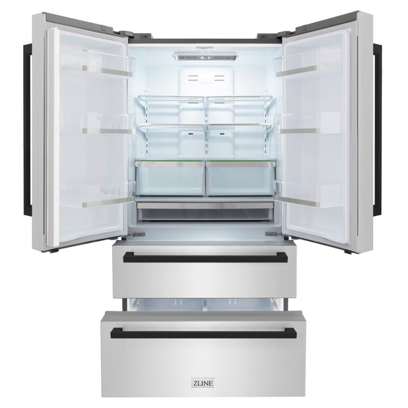 ZLINE Autograph Edition 36 in. 22.5 cu. ft. Counter-Depth French Door Refrigerator with Ice Maker in Fingerprint-Resistant Stainless Steel with Matte Black Modern Handles (RFMZ-36-FMB) RFMZ36FMB
