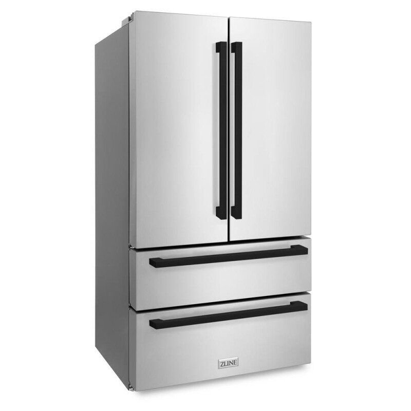 ZLINE Autograph Edition 36 in. 22.5 cu. ft. Counter-Depth French Door Refrigerator with Ice Maker in Fingerprint-Resistant Stainless Steel with Matte Black Modern Handles (RFMZ-36-FMB) RFMZ36FMB