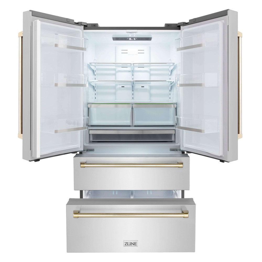 Autograph Edition 36 In. 22.5 Cu. Ft. Counter-depth French Door Refrigerator With Ice Maker In Fingerprint-resistant Stainless Steel With Polished Gold Traditional Handles RFMZ36G