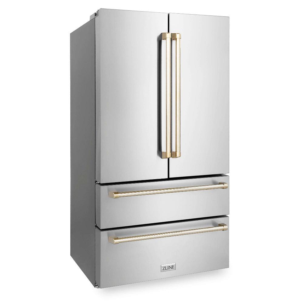 Autograph Edition 36 In. 22.5 Cu. Ft. Counter-depth French Door Refrigerator With Ice Maker In Fingerprint-resistant Stainless Steel With Polished Gold Traditional Handles RFMZ36G