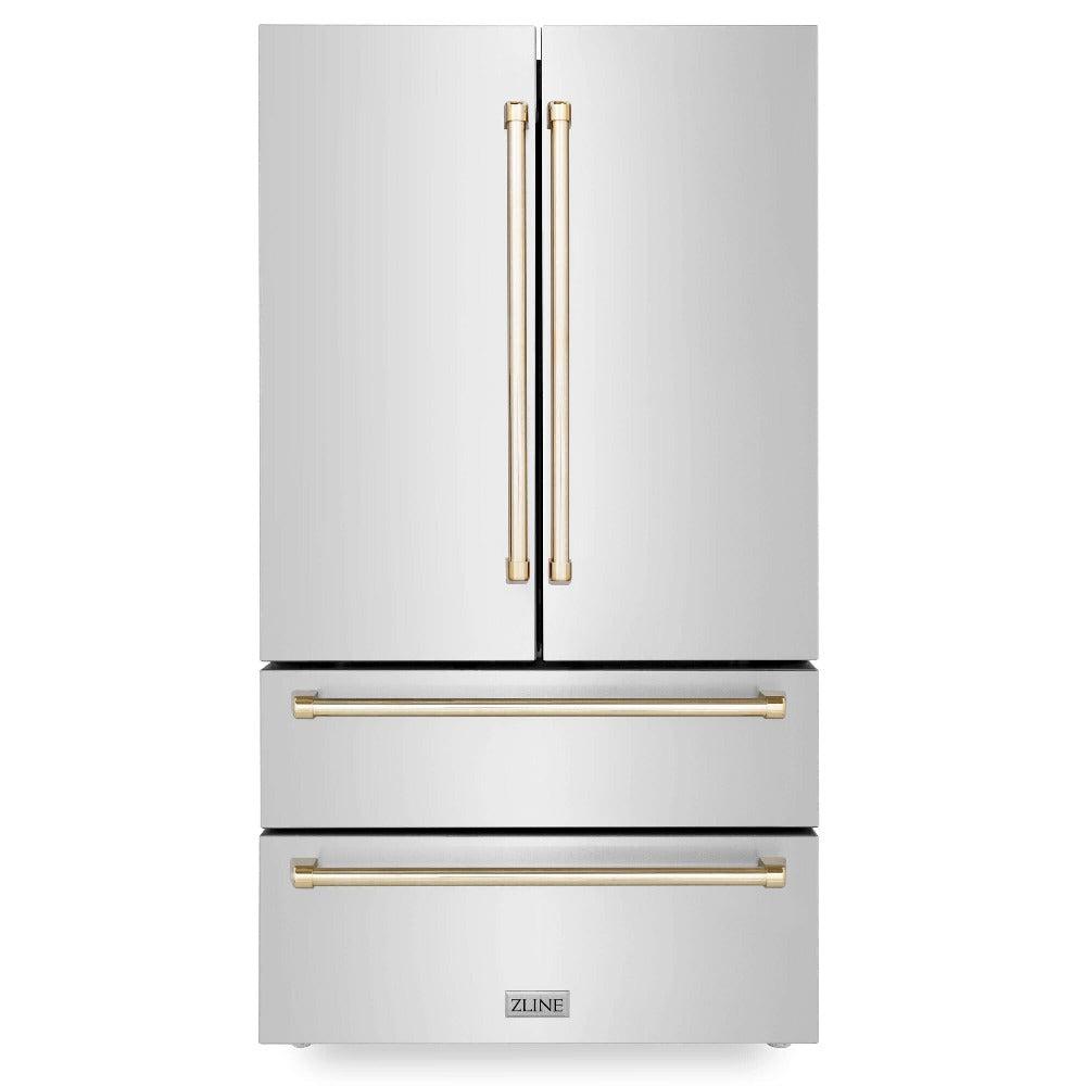 Autograph Edition 36 In. 22.5 Cu. Ft. Counter-depth French Door Refrigerator With Ice Maker In Fingerprint-resistant Stainless Steel With Polished Gold Traditional Handles RFMZ36G