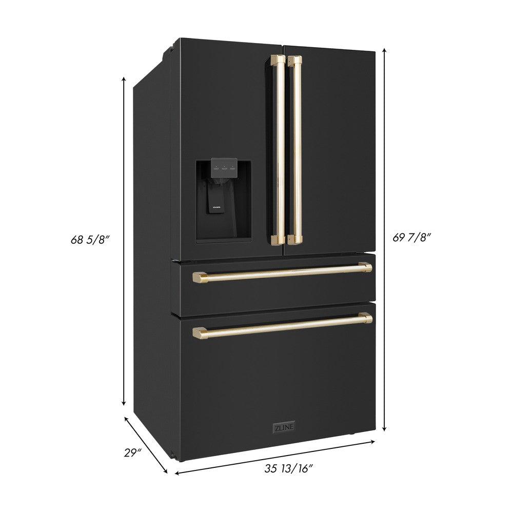 Autograph Edition 36 In. 21.6 Cu. Ft. Counter-depth French Door Refrigerator With Water And Ice Dispenser In Fingerprint-resistant Black Stainless Steel With Polished Gold Traditional Handles RFMZW36BSG