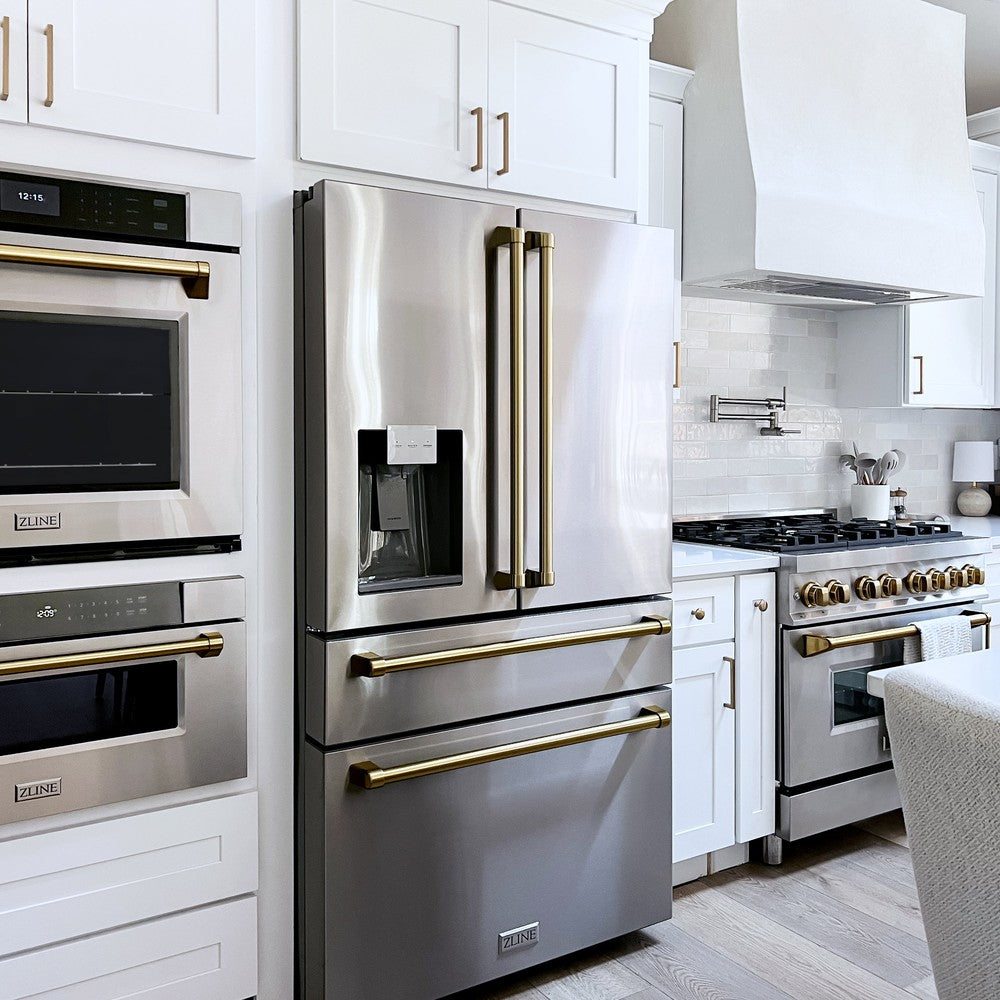 36" Autograph Edition 21.6 cu. ft Freestanding French Door Refrigerator with Water and Ice Dispenser in Fingerprint Resistant with Accents (RFMZ-W-36) - Champagne Bronze RFMZW36CB